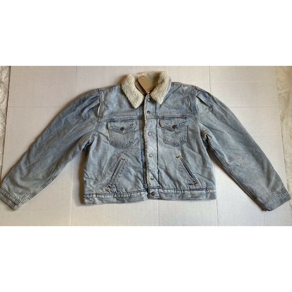 Levi's Denim Jacket Original Sherpa Trim Trucker Women’s Blue Size XL 393300 NWT